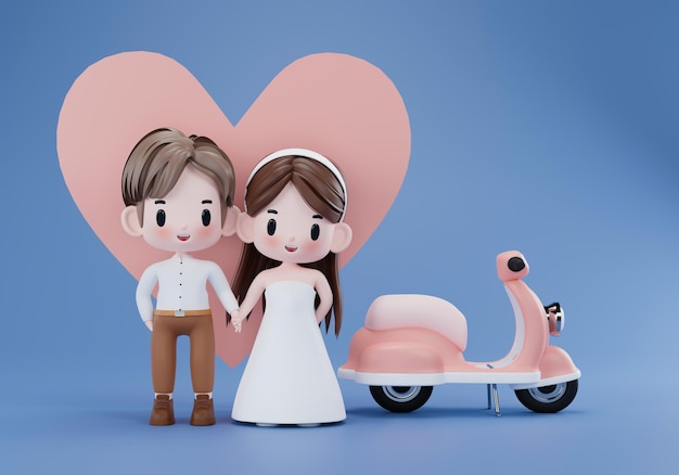 3d rendering illustrationThe couple had a happy wedding day with a motorcycle next to him