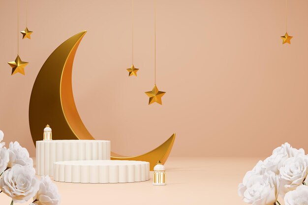 3d rendering image of ramadan and eid fitr theme greeting background with islamic decoration object