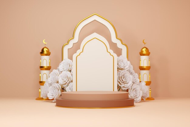 3d rendering image of ramadan and eid fitr theme greeting background with islamic decoration object