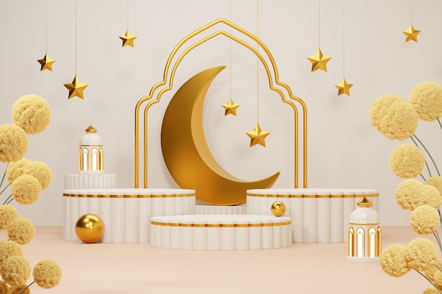 3d rendering image of ramadan and eid fitr theme greeting background with islamic decoration object