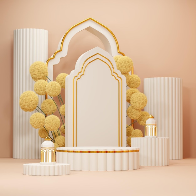 3d rendering image of ramadan and eid fitr theme greeting background with islamic decoration objects