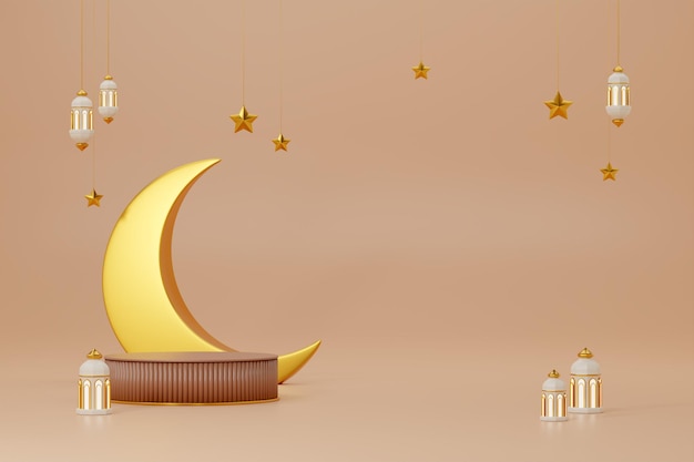 3d rendering image of ramadan and eid fitr theme podium background with islamic decoration objects