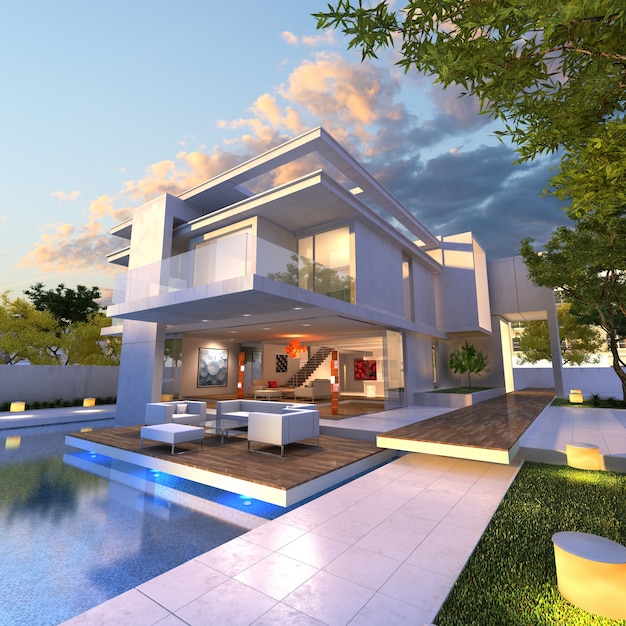 3D rendering of Impressive villa with pool