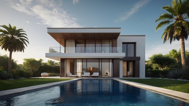 3D Rendering of an Impressive Villa with Pool