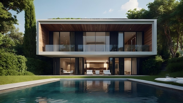 3D Rendering of an Impressive Villa with Pool