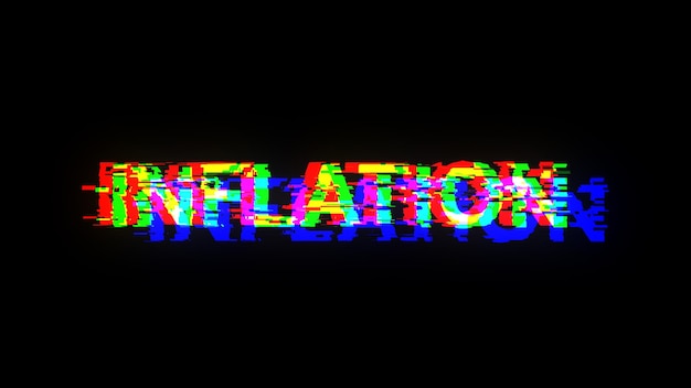 Photo 3d rendering inflation text with screen effects of technological glitches