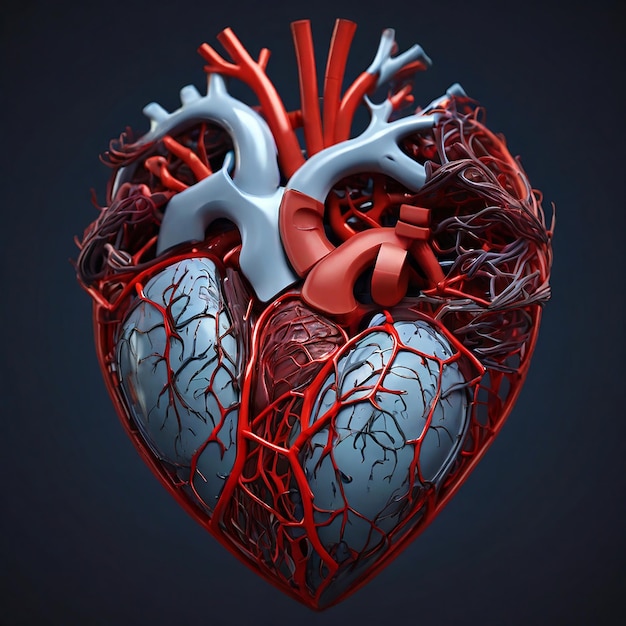 3D rendering interconnected blood vessels and human heart