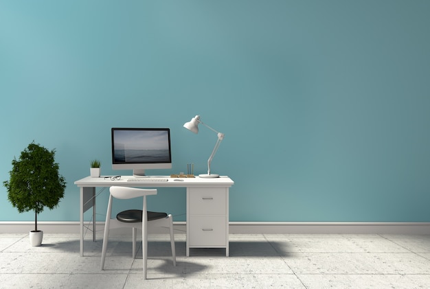 3D rendering of  interior  room with desktop computer 