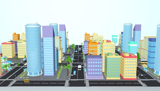 3d rendering of Isometric business city concept with Highway