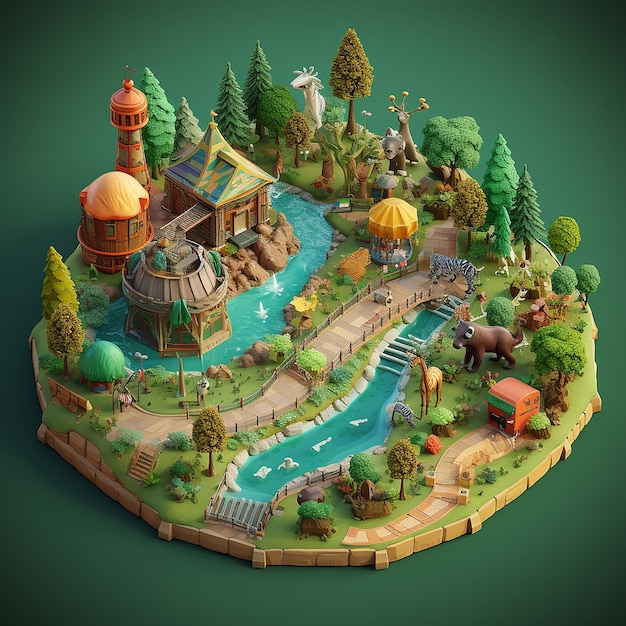 3D RENDERING ISOMETRIC HOUSE CHRISTMAS TRANSPORT PARKS HALLOWEEN MOSQUE