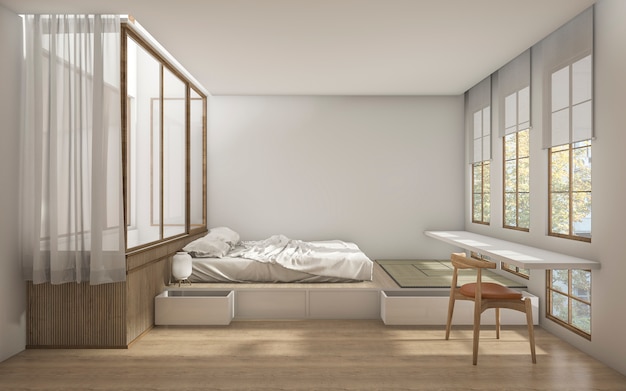 3d rendering japanese style bedroom with minimal decoration