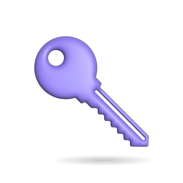 3d rendering key icon Illustration with shadow isolated on white