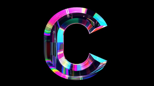 3D rendering of the letter C in a vibrant colorful and glitchy style