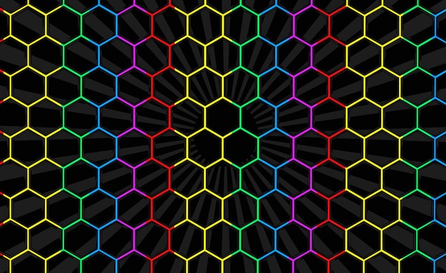 3d rendering. Lgbt rainbow color flag light on hexagon pattern mesh wall background.