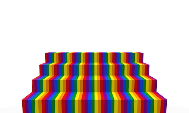 3d rendering. lgbt rainbow color staircase on white copy space wall background.