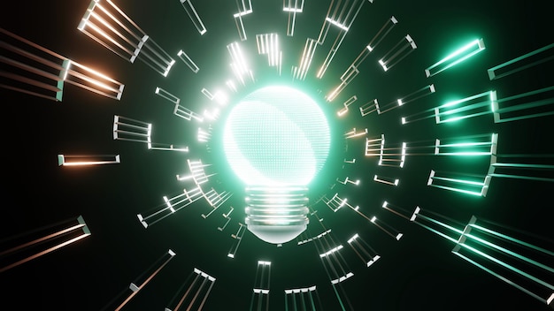 3d Rendering Light bulb connect data motion graphic background Abstract idea concept