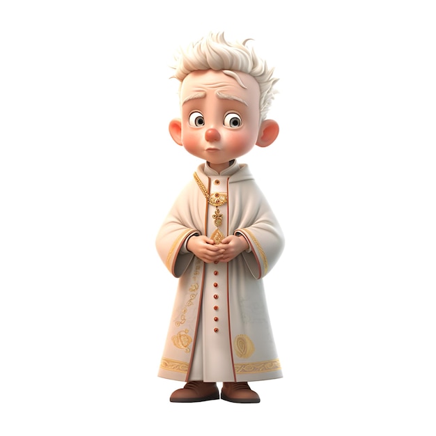 3D rendering of a little boy in a priest costume isolated on white background