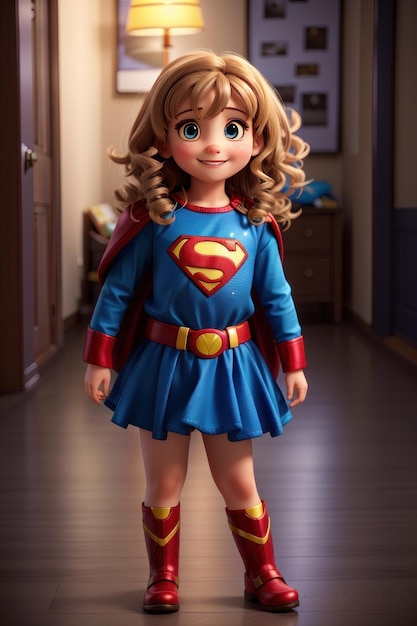 3d rendering of a little girl dressed up as a superhero