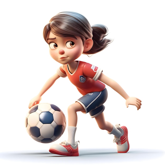 3D rendering of a little girl playing soccerisolated on white background