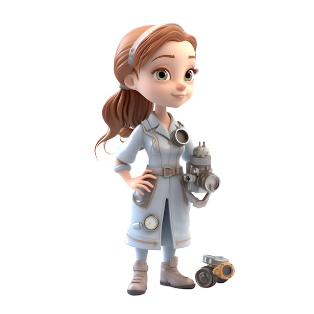 3D rendering of a little girl in space suit isolated on white background