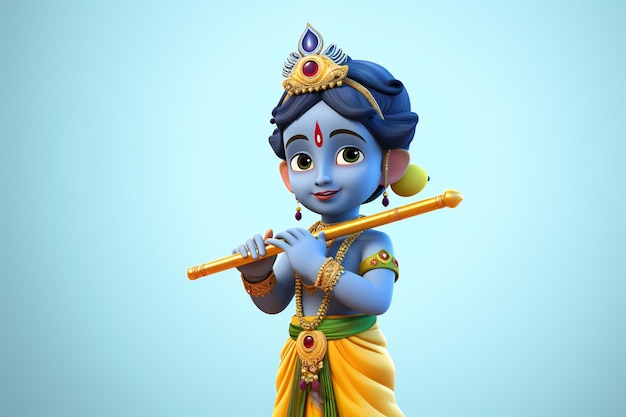 3D Rendering of Little Krishna Playing Bansuri