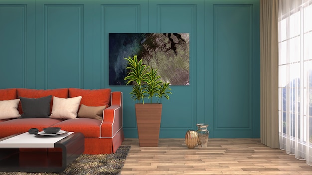 3D rendering of the living room interior