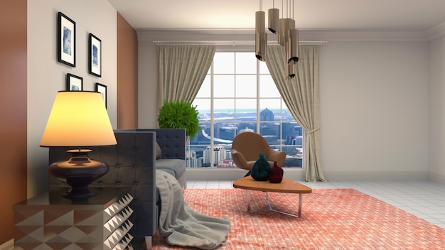 3D rendering of the living room interior