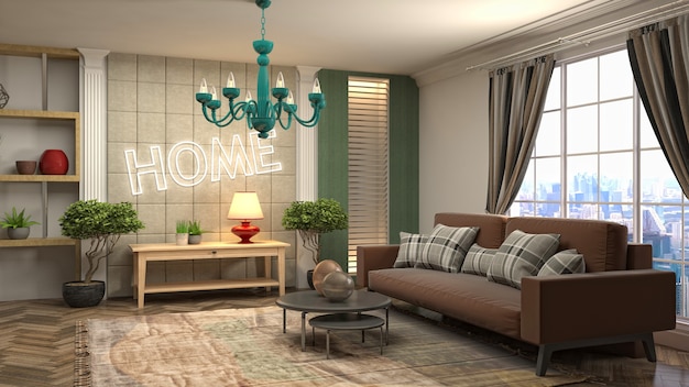 3D rendering of the living room interior