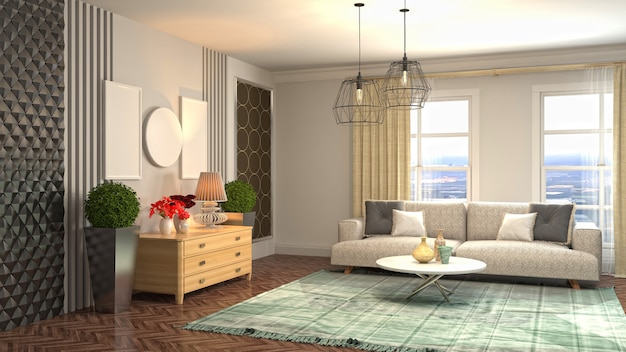 3D rendering of the living room interior