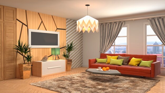 3D rendering of the living room interior