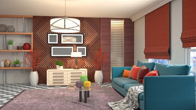 3D rendering of the living room interior