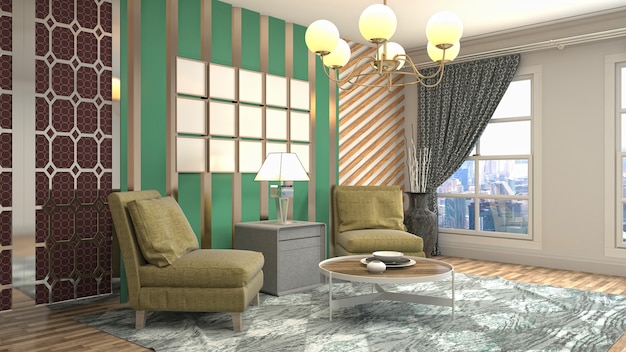 3D rendering of the living room interior