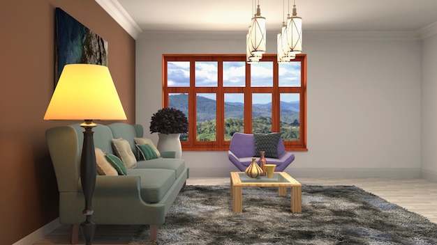 3d rendering of living room interior