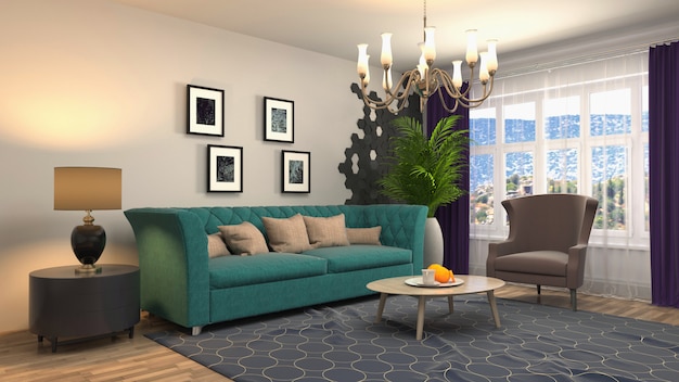 3d rendering of living room interior