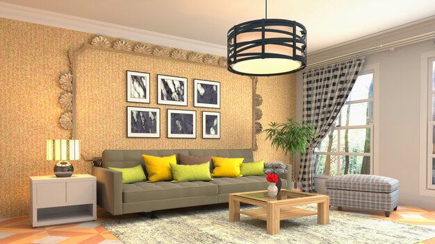 3d rendering of living room interior