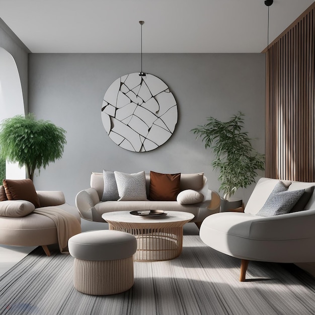 3d rendering living room with modern furniture