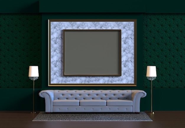 3d Rendering Living room with wall panel decoration