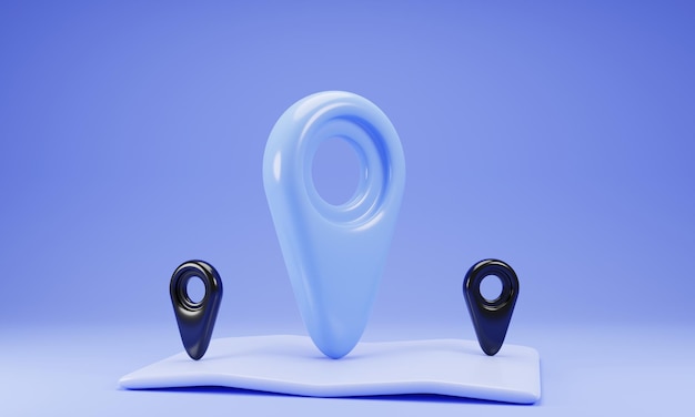 3d rendering location pin icon isolated on blue background 3d illustration