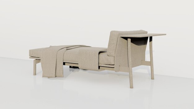 3d rendering a lounge sofa with a backrest on only one side and a coffee table attached