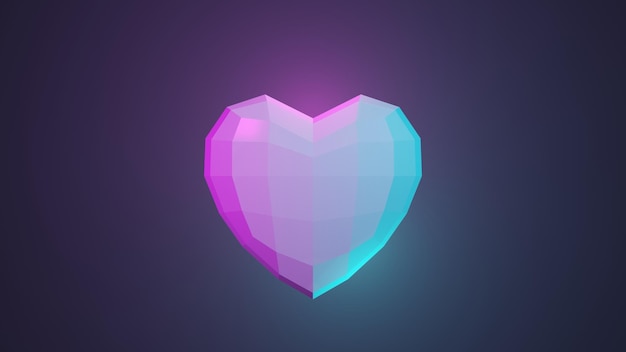 3D rendering of low poly cyberpunk heart