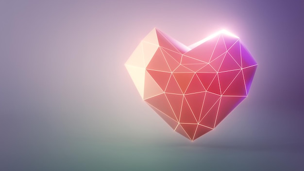 3d rendering of low poly heart in love or digital technology concept