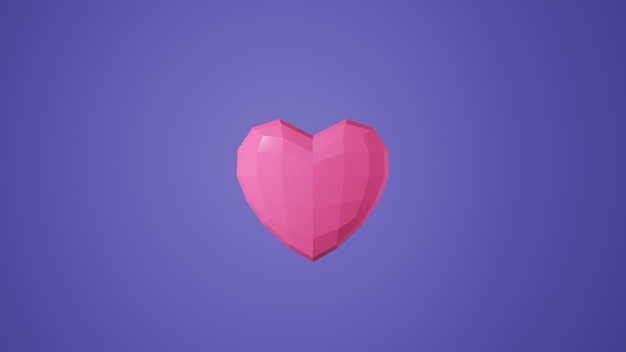 3D rendering of low poly pink heart on blue background