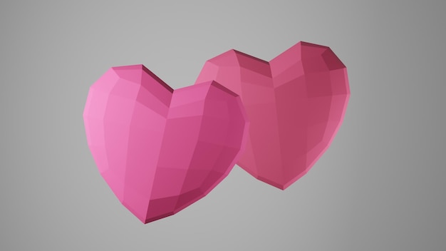 3D rendering of low poly pink heart on blue background