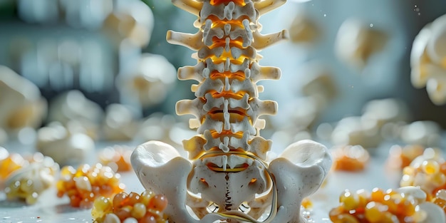 Photo 3d rendering of lumbar spine with herniated disc pressing on nerve concept 3d rendering lumbar spine herniated disc nerve compression