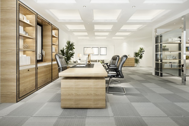 3d rendering luxury business meeting and working room in executive office