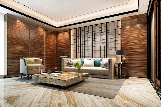 3d rendering luxury classic wall in living room and lobby hall in hotel