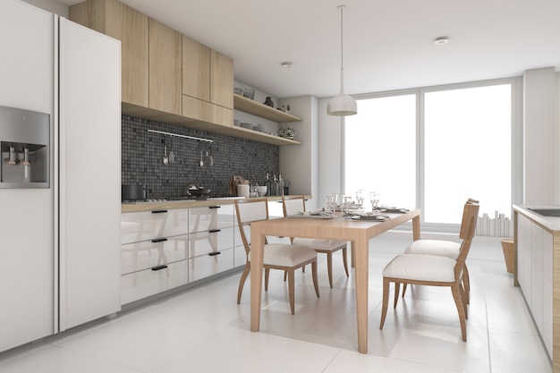 3d rendering of luxury modern kitchen