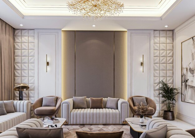 3d rendering luxury neoclassical majlis sitting room interior scene