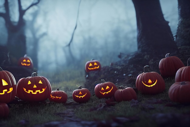 3D rendering of many halloween pumpkin background