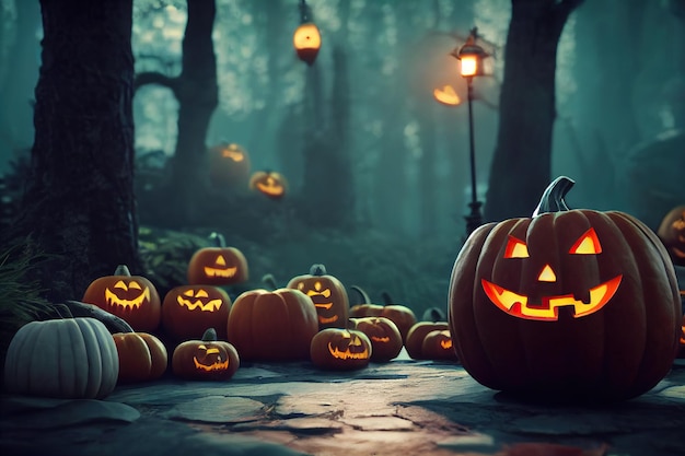 3D rendering of many halloween pumpkin background